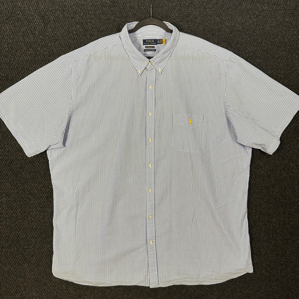 Polo Ralph Lauren Seersucker Shirt Mens 4XLT Tall Untucked Fit Blue Stripe Pony